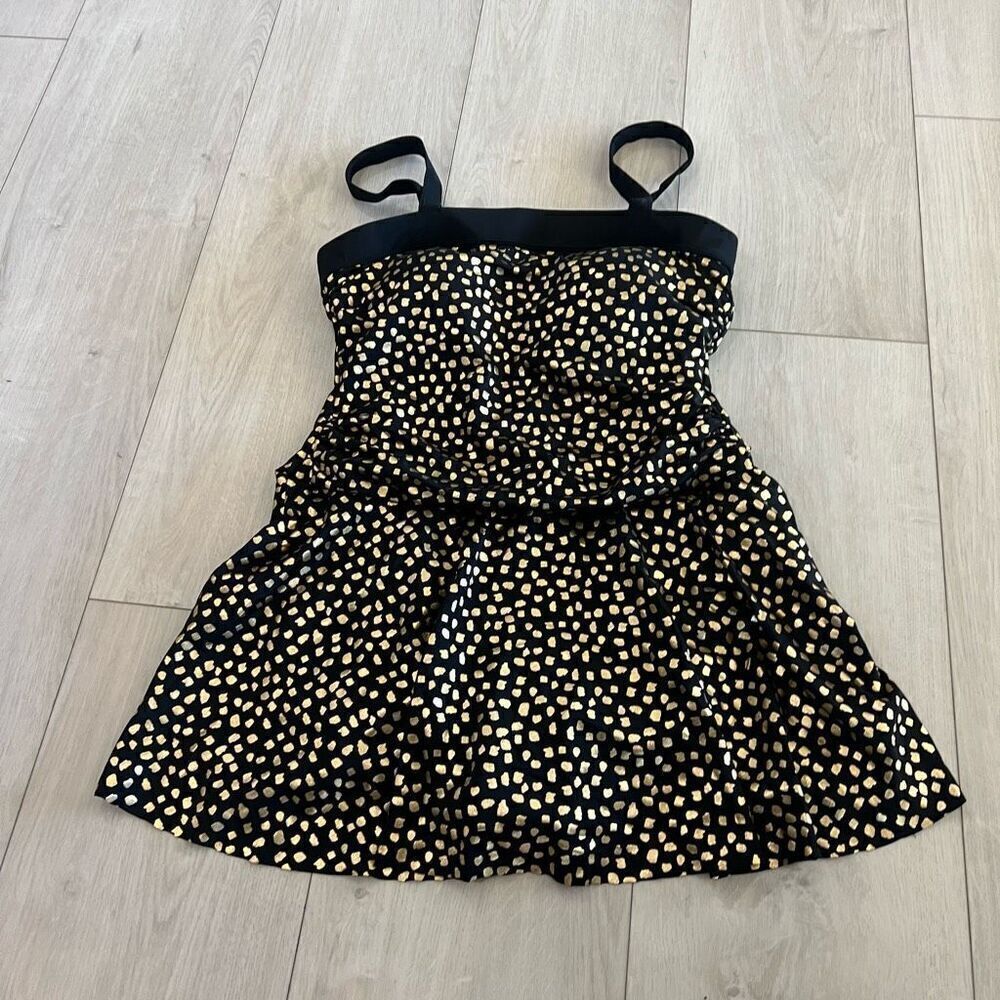 Swimsuits For All Sz. 14 Black & Gold Polka Dot Adjustable Strap Swim Dress